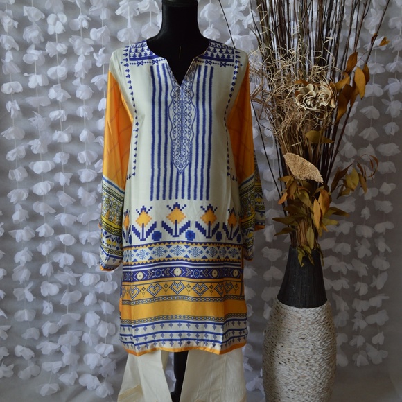 NEW Fancy Khaadi Silk satin Designer Shirt Kurta - Picture 3 of 7